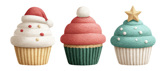 Festive Cupcakes Collection with Seasonal Decorations in Various Colors and Styles