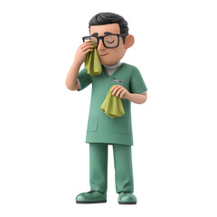 Cartoon doctor wiping eyes isolated on transparent background