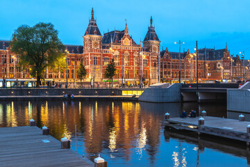 Fototapeta premium Amsterdam Centraal station, the largest railway station in Amsterdam, North Holland, the Netherlands
