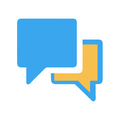 Two speech bubbles, blue and yellow, on a black background