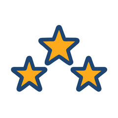 Three golden stars with blue outline on black background