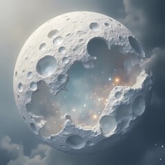 Ethereal abstract art on the Moon’s surface, gentle shades of silver, ivory, and bluish-gray, 
