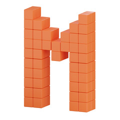 Abstract 3D Render of Letter M Made of Orange Cubes on Transparent Background