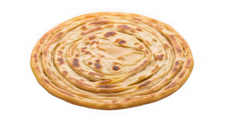 Round, flaky paratha bread, isolated on transparent background