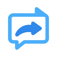Blue share icon symbol inside a chat box outline
