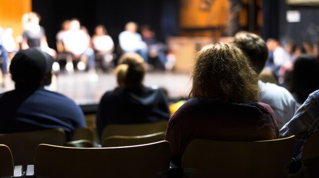 Authentic Theater Audience Watching Dance Rehearsal Premium Performing Arts Engagement for Modern Marketing and Social Media Campaigns