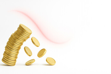 Falling Coins with Red Curve on White Background | Stock Market Decline Concept