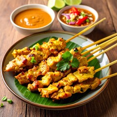 Delicious Chicken Satay with Peanut Sauce.