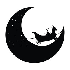moon with sleigh silhouette vector icon