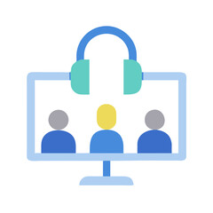 Online video conference with teamwork and virtual meeting concept