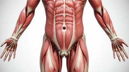 Ilustrasi anatomi otot manusia bagian lengan dan tubuh bagian atas, detail untuk keperluan medis dan edukasi.