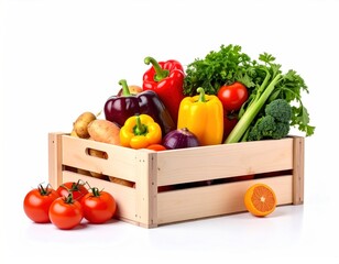 Fresh Vegetables in a Wooden Crate - Healthy Eating and Nutrition.