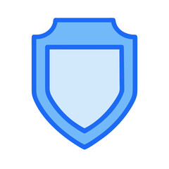 Simple blue shield icon on black background protection concept