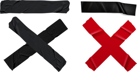 Red black cross tape png Cross Shape Duct Tape Stripes Adhesive Tape X Marks Set.Red Black crossed tapes isolated on transparent background. Perfect for digital scrapbooking and design projects!