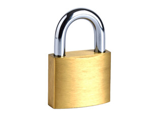 Fototapeta premium Brass Padlock Isolated on White Background