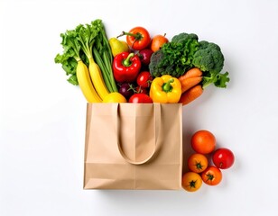 Fresh Produce Overflowing from a Brown Paper Grocery Bag.