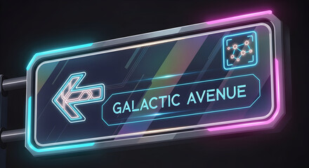 Glowing Galactic Avenue Signage with Arrow and Futuristic Design