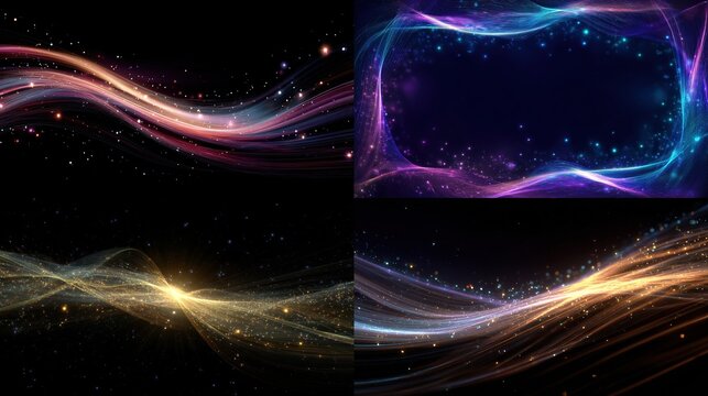 and keywords based on the image you provided, aiming for a detailed and brand-neutral description

 Abstract Light Streaks Backgrounds Collection - Neon Waves, Glitters, Sparkling Particles