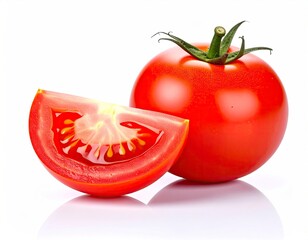 Fresh Tomatoes - A Slice and a Whole on White.