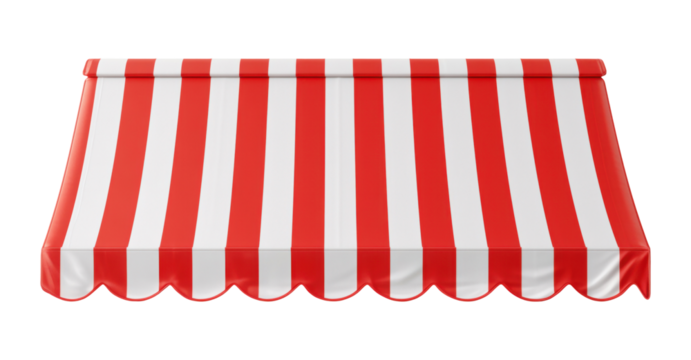 Classic red and white striped awning with scalloped edge, isolated on transparent background