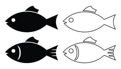 Fish Vector Icon Set – Seafood Symbols, Flat Pictogram Designs, and Ocean Logo Collection for Food and UI/UX Graphics.