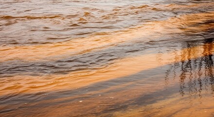 Calming flowing water with natural reflections and sunset tones