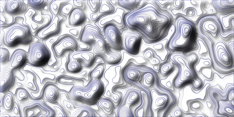 3D Stylized topographic contour map. Abstract lines or wavy backdrop background. Gray Stylized Bokeh Effect Topographic Contour Scheme and Terrain on old paper. Geographic mountain terrain.
