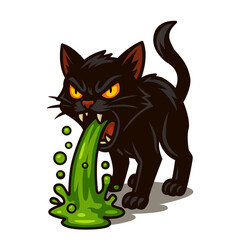 An aggressive black cat with an arched back and tail. The silhouette is suitable for Halloween and prints. Flat vector illustration on a white background.