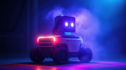 Futuristic Robot in Dark Studio.