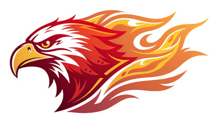 Illustration of a phoenix head with fiery plumage against a black background design element