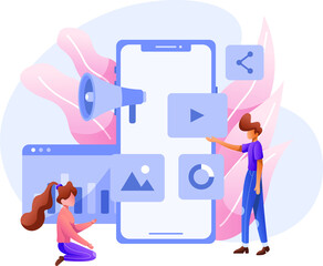Digital Marketing Illustration with Smartphone and Elements on Transparent Background