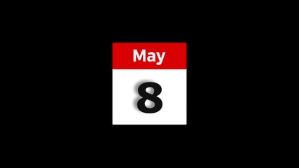 May month 8 date calendar icon animation. Modern design calendar symbol background 4k video.
