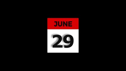June month 29 date calendar icon animation. Modern design calendar symbol background 4k video.