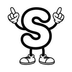 Letter S Cartoon Coloring Page Vector for Kids Learning Alphabet, Printable Letter S Alphabet Coloring Sheet Cartoon Character, Educational Letter S Outline Vector for Children Coloring Book.