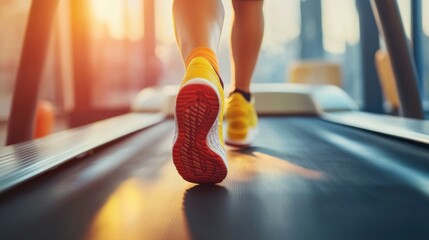 Running on a treadmill at the gym.