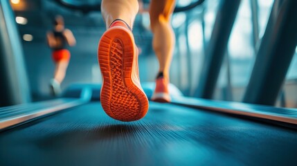 Running on a treadmill at the gym.