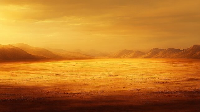 Golden desert sunset landscape, mountains background, calm scene, ideal for game backgrounds