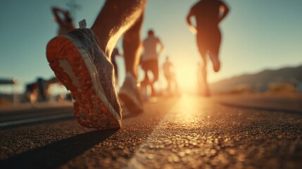 Friends jogging on the rural road during sunrise, enjoying healthy activity and companionship.