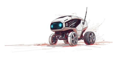 Futuristic Robot Rolling on Desert.