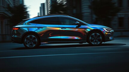 Iridescent SUV City Driving.