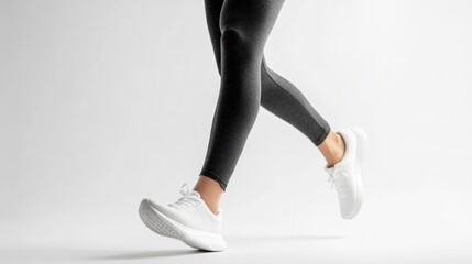 Close-up of athlete’s foot in motion running and exercising isolated on a white background for fitness concept.