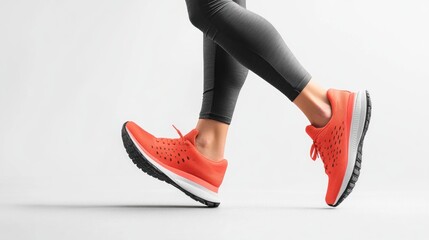 Close-up view of athlete running shoe and foot symbolizing strength speed and health on white background.