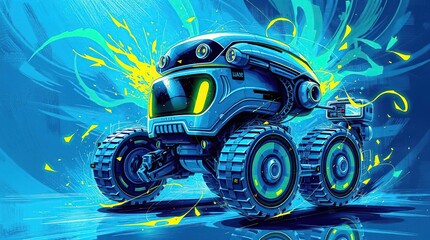 Futuristic Robot Vehicle with Blue Splash.