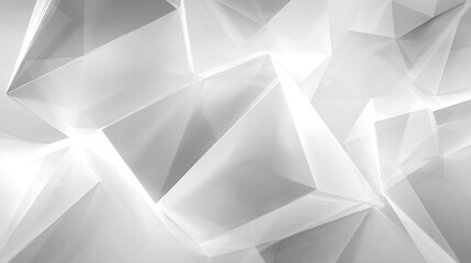 Obraz premium An abstract background of interlocking white and gray geometric planes illuminated by ethereal light creating a futuristic crystalline effect