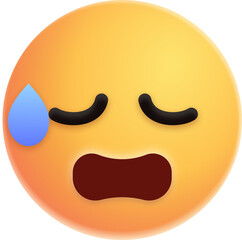 Embarrassed Yellow Emoji with Droplet on Transparent Background
