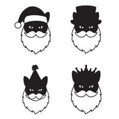 Santa-Bearded Cats with Festive and Regal Hats  Whimsical Cartoon Animal Set