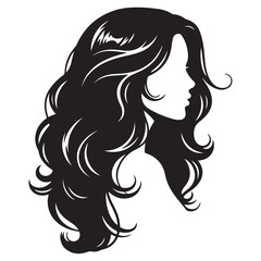 Elegant Woman’s Silhouette with Flowing Hair Black and White Line Art