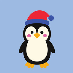 Cute Cartoon Penguin in Winter Hat Festive Animal Illustration