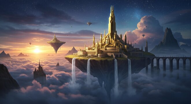 Celestial Twilight: Asgard's Radiant Beacon and the Star-Peppered Bifrost at Dusk