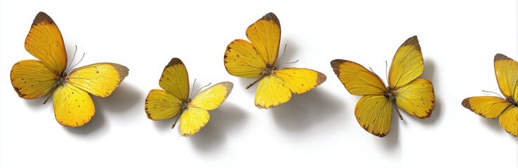 Fototapeta premium Collection of Yellow Butterflies with Open Wings and Varied Postures on
